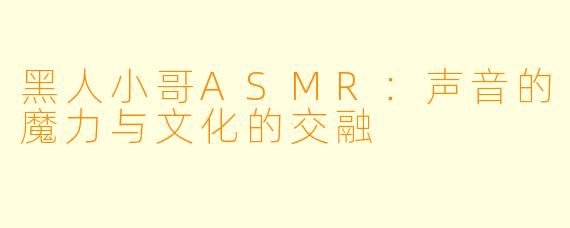 黑人小哥ASMR：声音的魔力与文化的交融