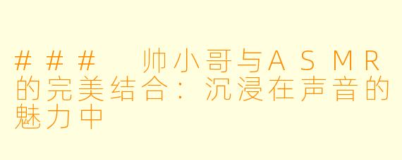 ### 帅小哥与ASMR的完美结合:沉浸在声音的魅力中