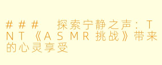 ### 探索宁静之声:TNT《ASMR挑战》带来的心灵享受