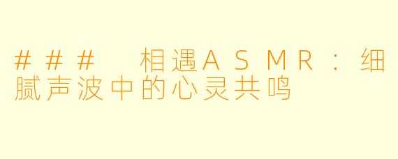 ### 相遇ASMR：细腻声波中的心灵共鸣