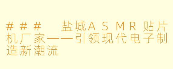 ### 盐城ASMR贴片机厂家——引领现代电子制造新潮流